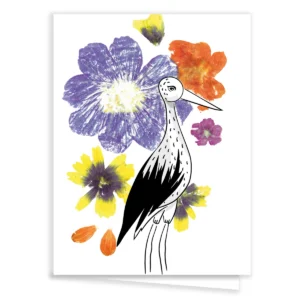 Carte de vœux originale fleurie cigogne
