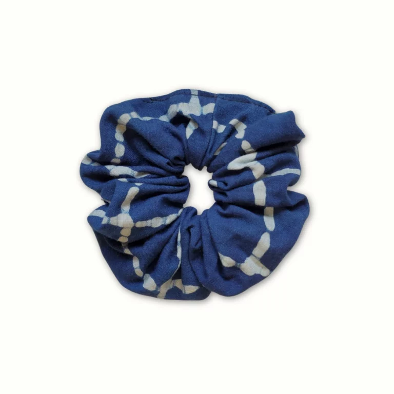 Chouchou tissu bleu indigo motif fin - dabu
