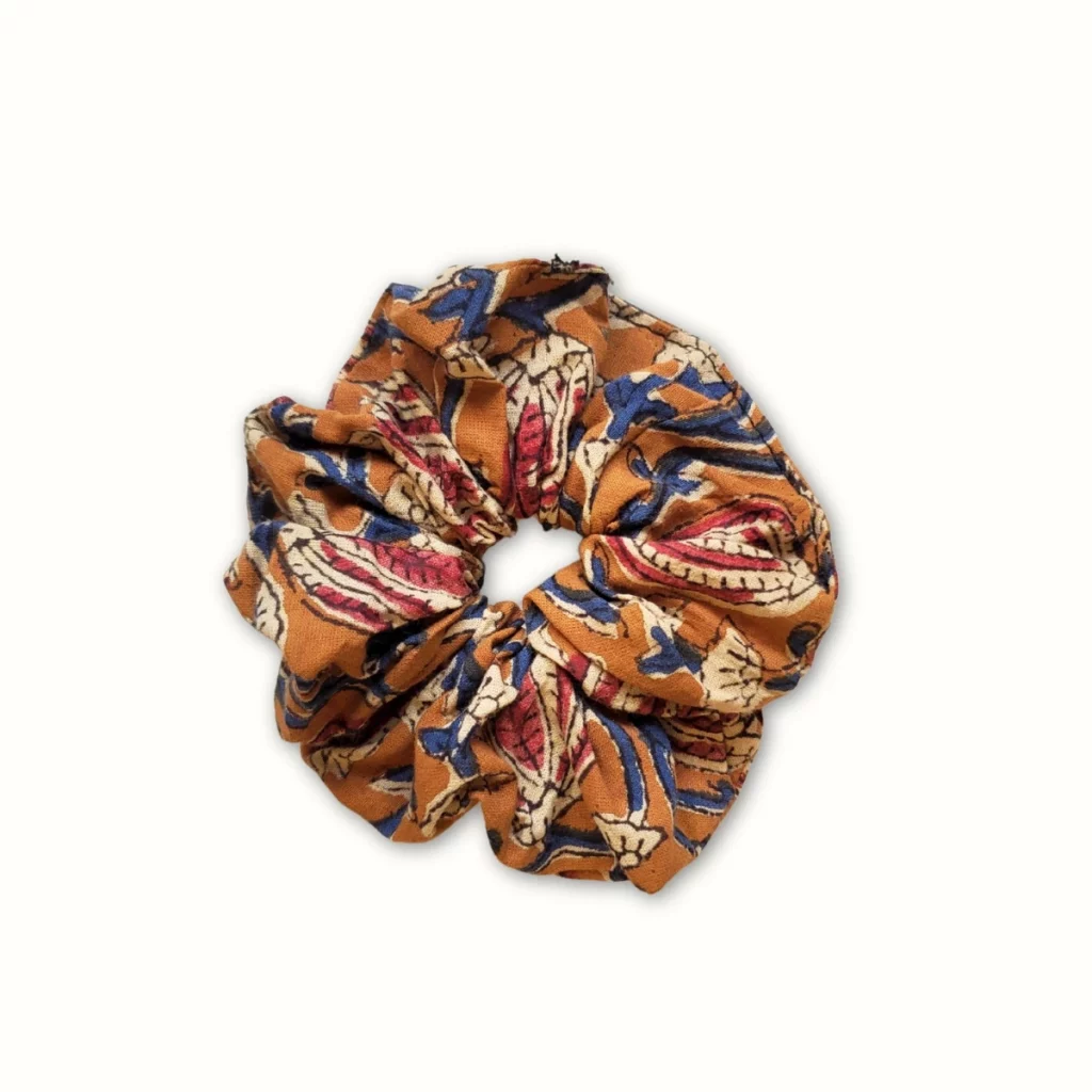 Chouchou tissu fleurs jaune – block print