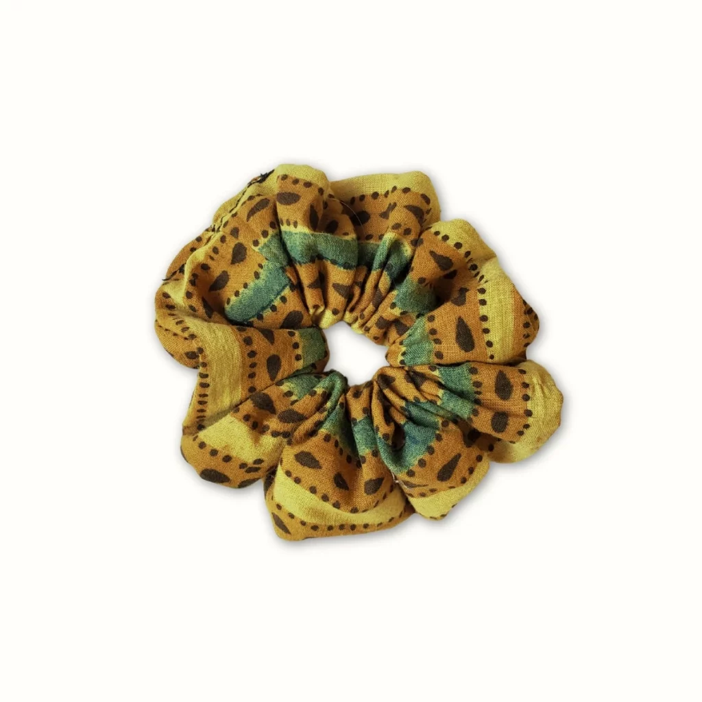 Chouchou tissu jaune et vert – block print
