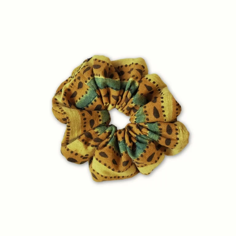 Chouchou tissu jaune et vert – block print