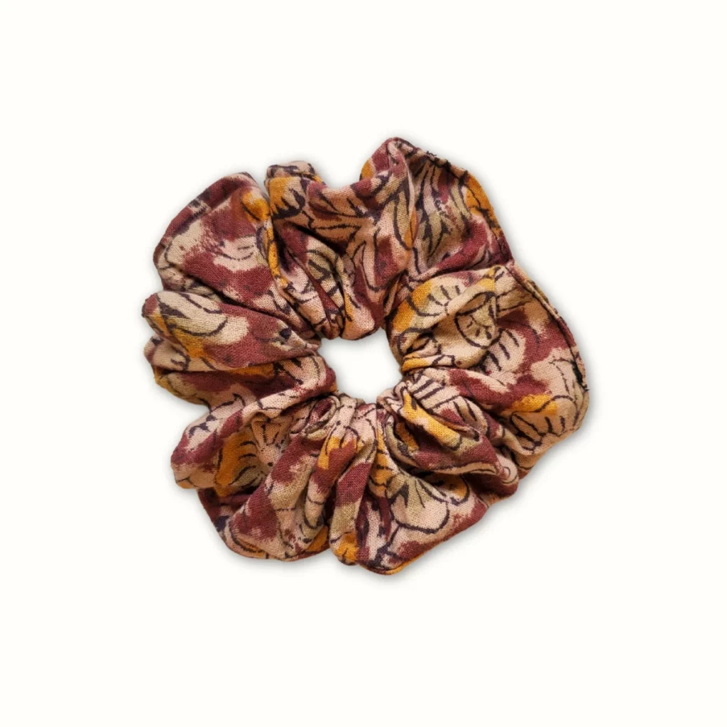 Chouchou tissu rose kalamkari – block print