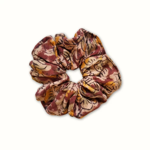 Chouchou tissu rose kalamkari - block print