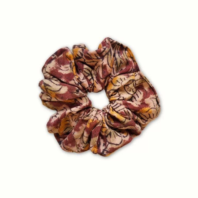 Chouchou tissu rose kalamkari – block print