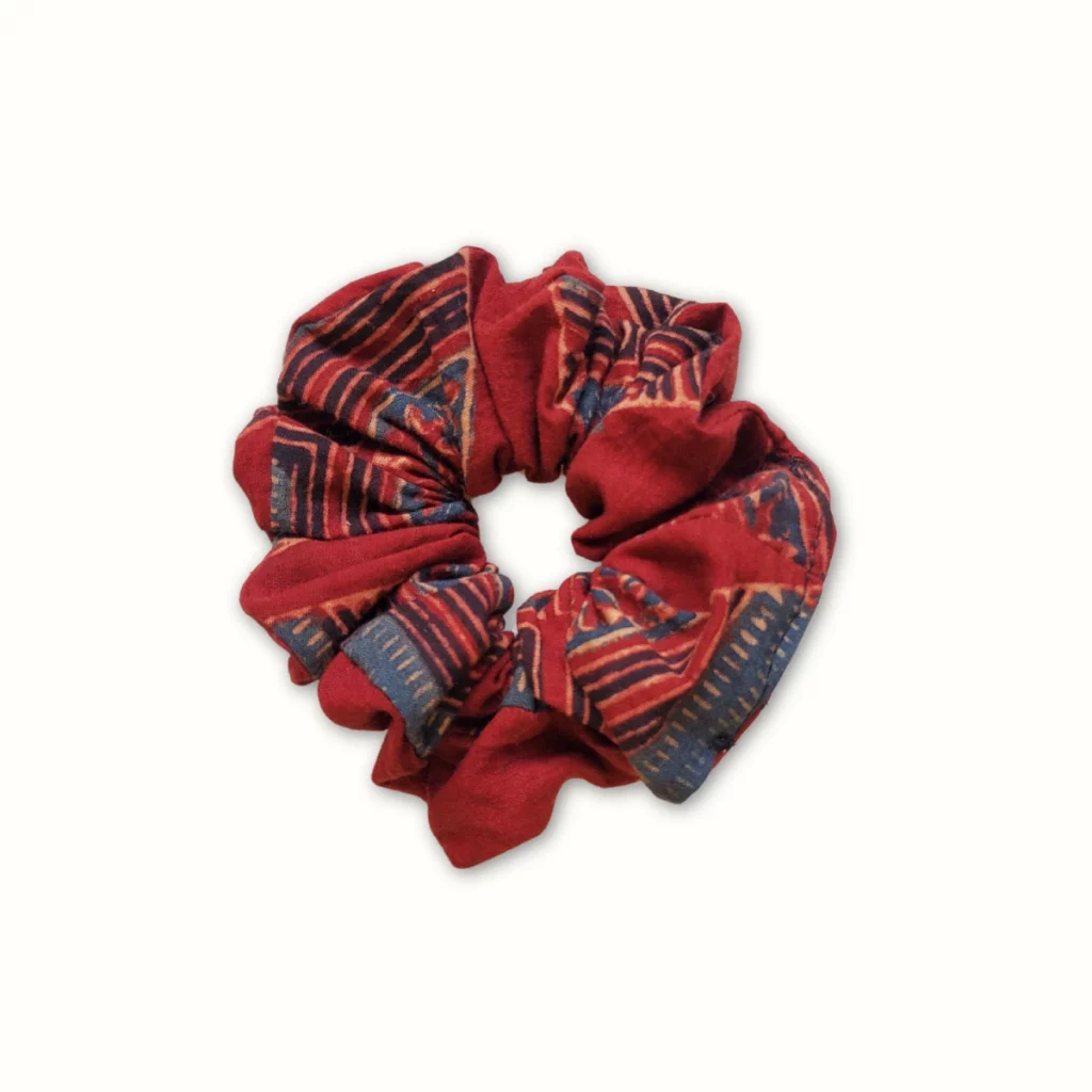 Chouchou tissu rouge rayures – block print