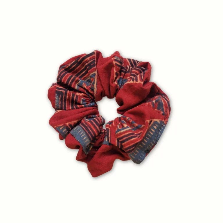 Chouchou tissu rouge rayures - block print