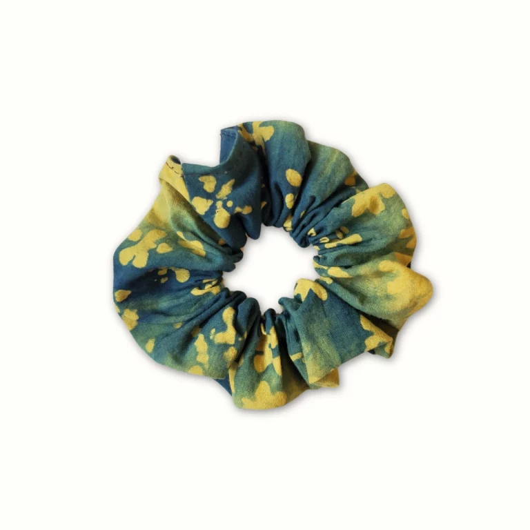 Chouchou tissu vert et motifs fleurs - dabu