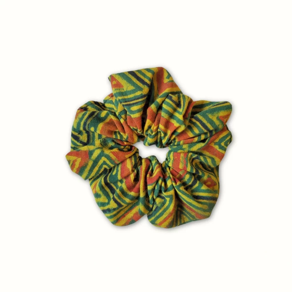 Chouchou tissu vert rayures – block print