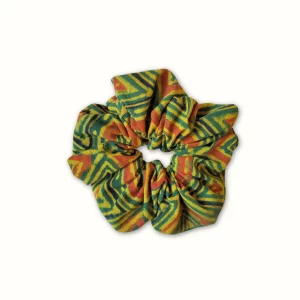 Chouchou tissu vert rayures - block print