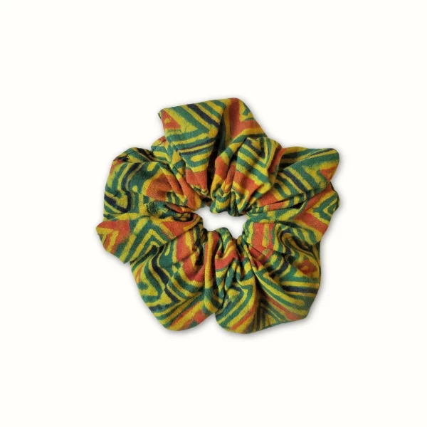 Chouchou tissu vert rayures - block print