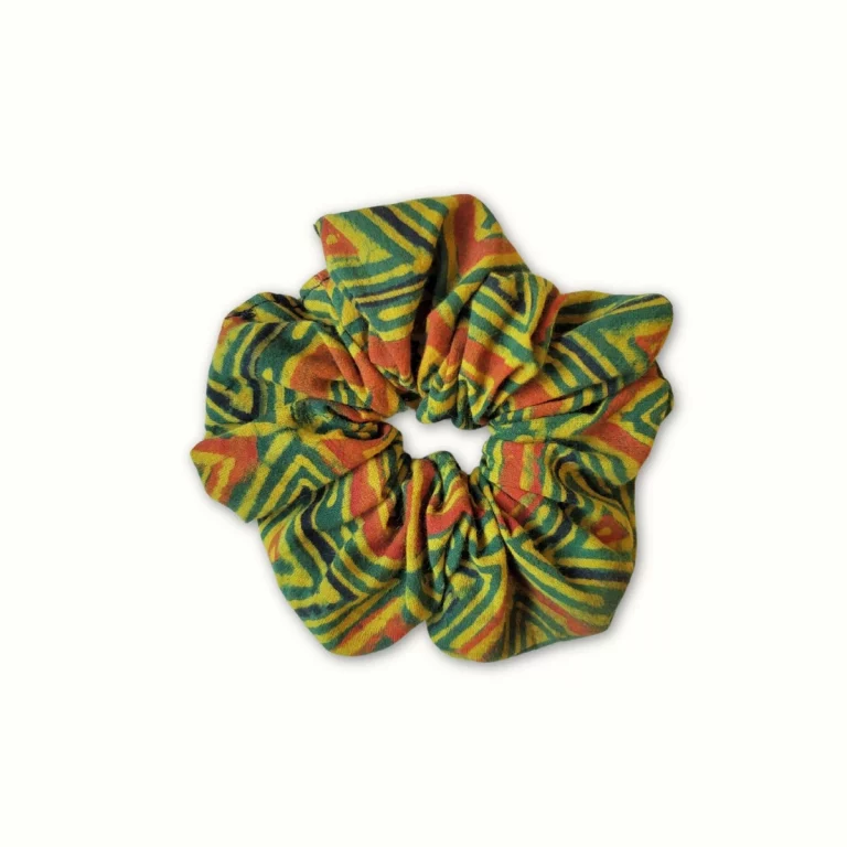 Chouchou tissu vert rayures - block print