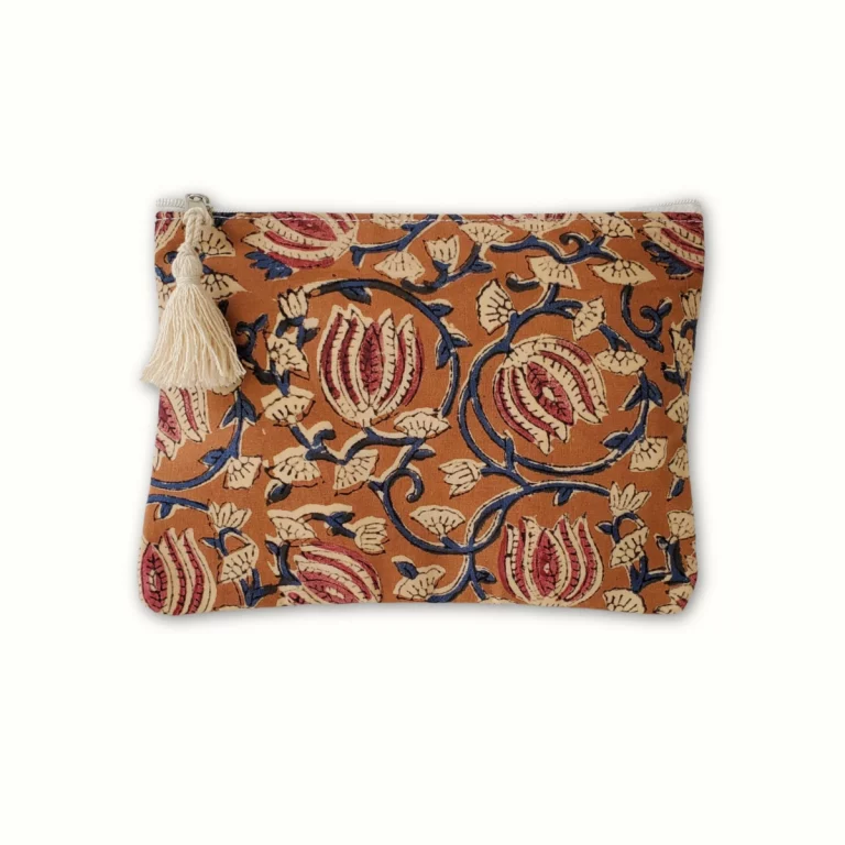 Pochette en tissu plate 21x15 - Beige fleurs