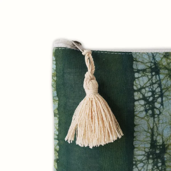 Pochette en tissu zippée et teinture naturelle vert rayure – Image 3