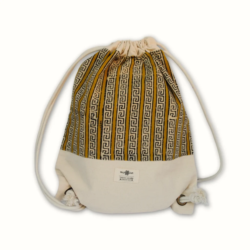Sac à dos en toile léger jaune géo 40×30 cm