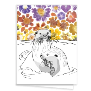 Carte de vœux originale fleurie loutre