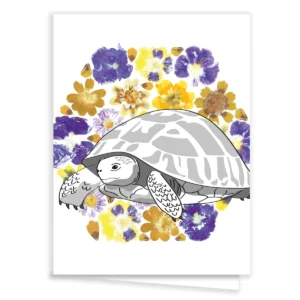 Carte de vœux originale fleurie tortue