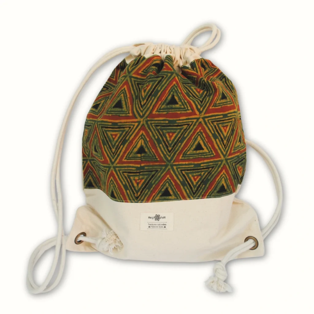 Sac à dos en toile léger vert rouge 40×30 cm