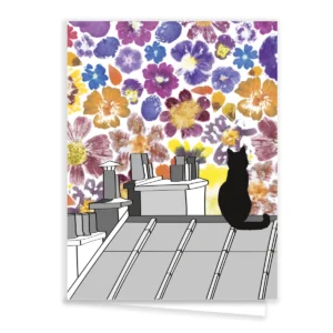 Carte de vœux originale chat sur les toits