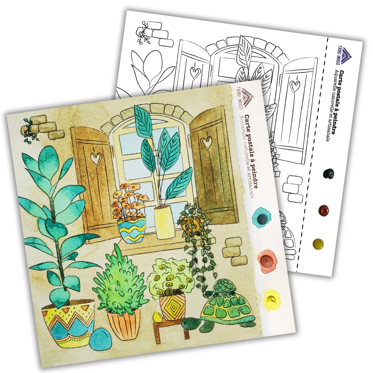 Carte de vœux DIY à peindre fenêtre fleurie