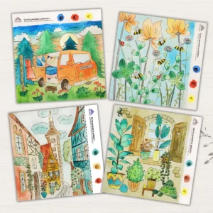 LOT de 4 Cartes de vœux DIY à peindre