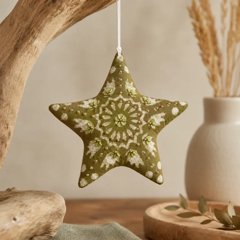 Étoile à suspendre en tissu Vert – 15×15 cm