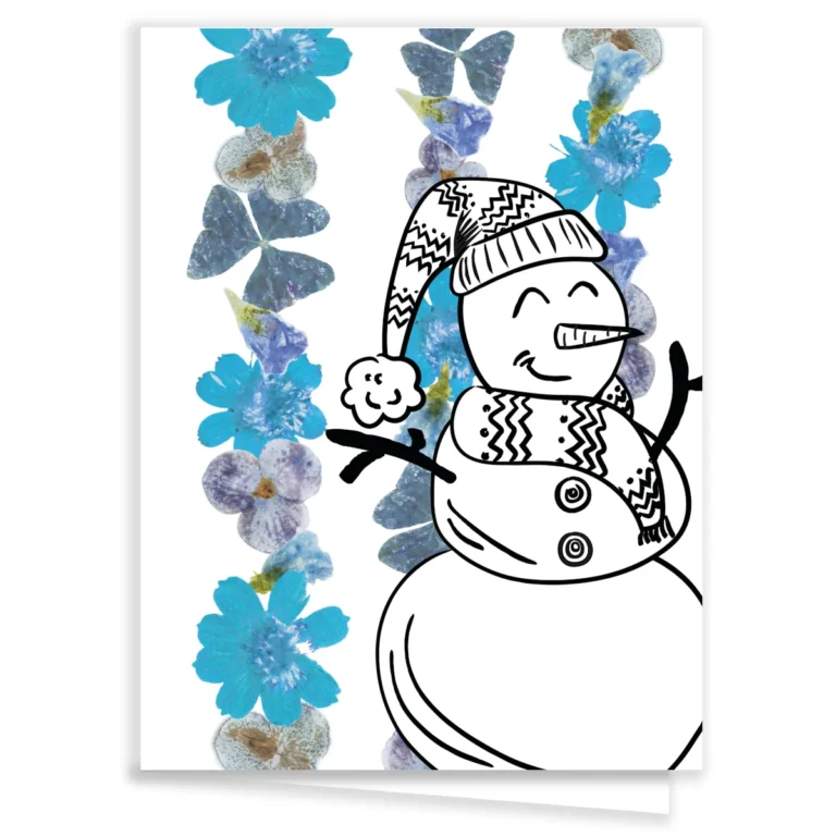 Carte de Noël fleurie Bonhomme de neige