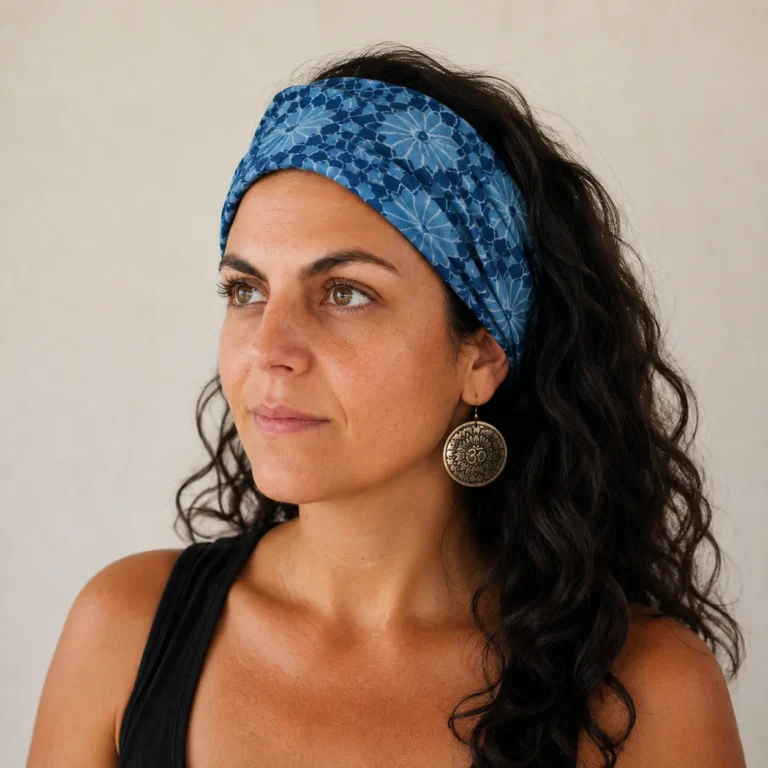 Bandeau cheveux en tissu bleu indigo