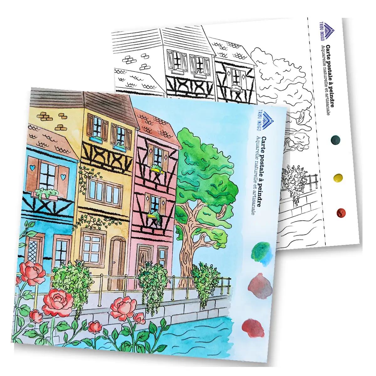 carte de vœux DIY à peindre canal fleuri
