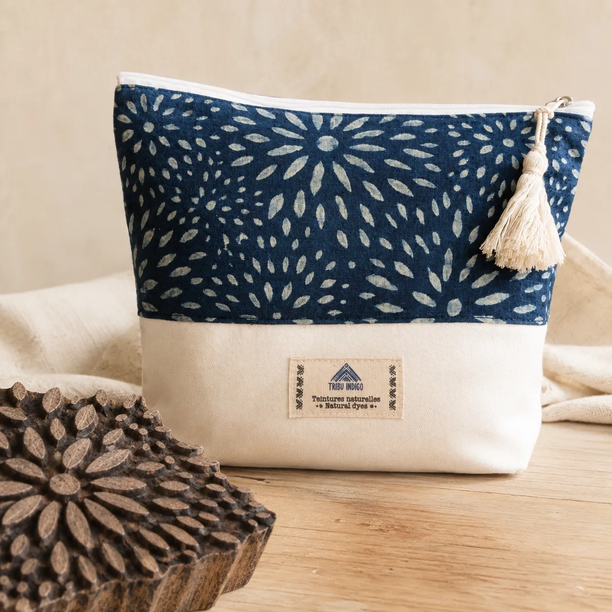 Grande pochette en tissu bleu 22x18 cm