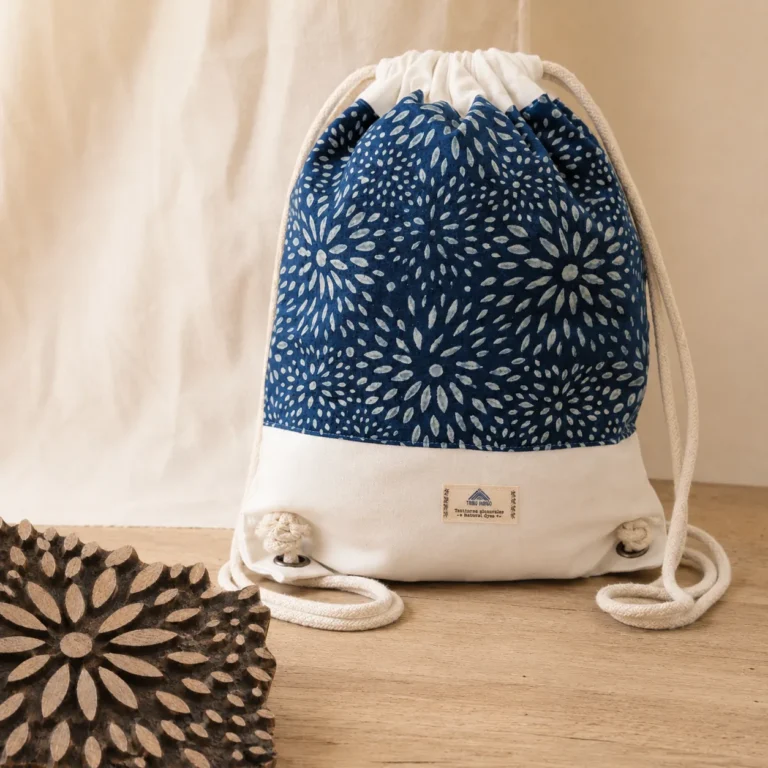 Sac à dos en toile léger bleu indigo 40×30 cm