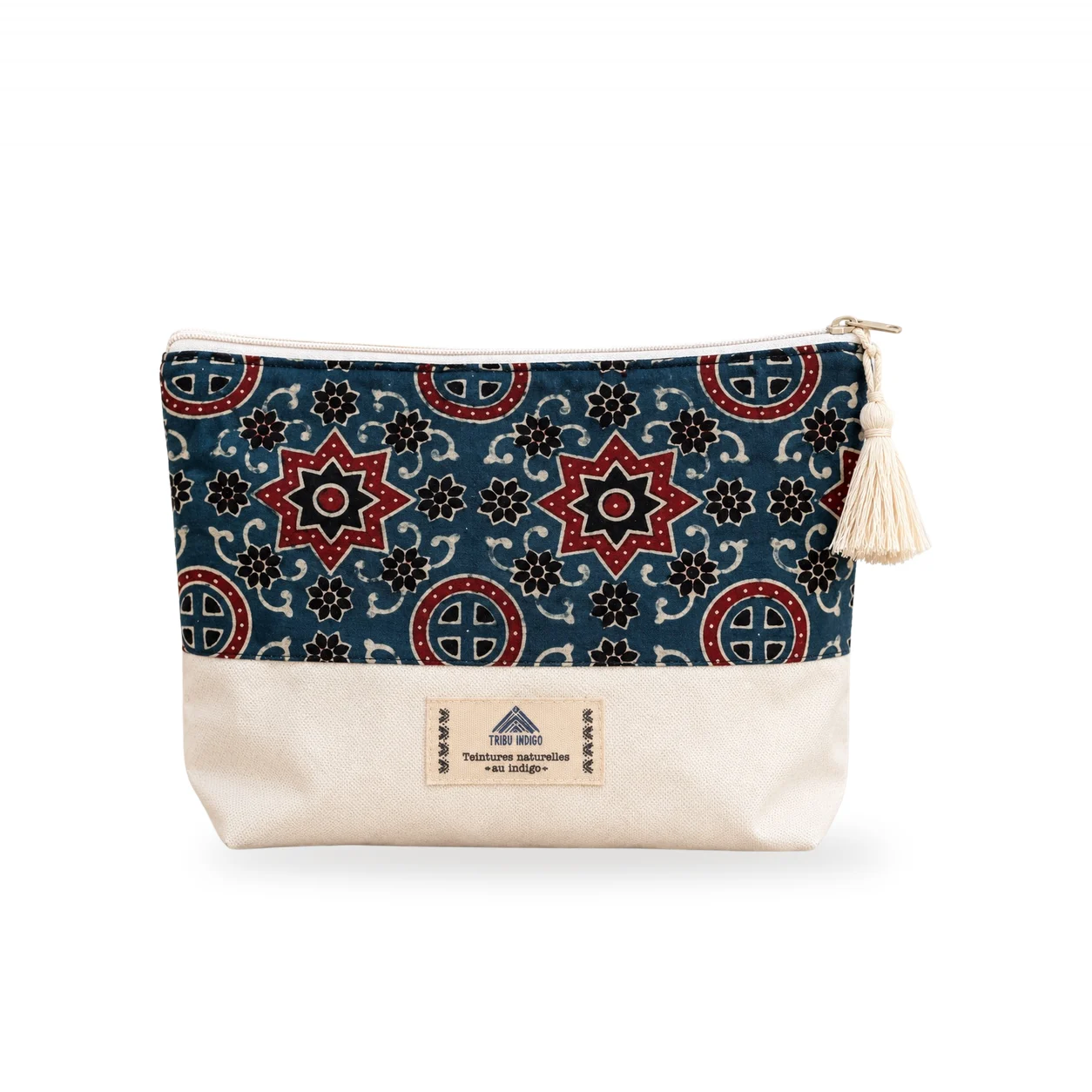 Pochette en tissu bleu et rouge motif étoiles grande