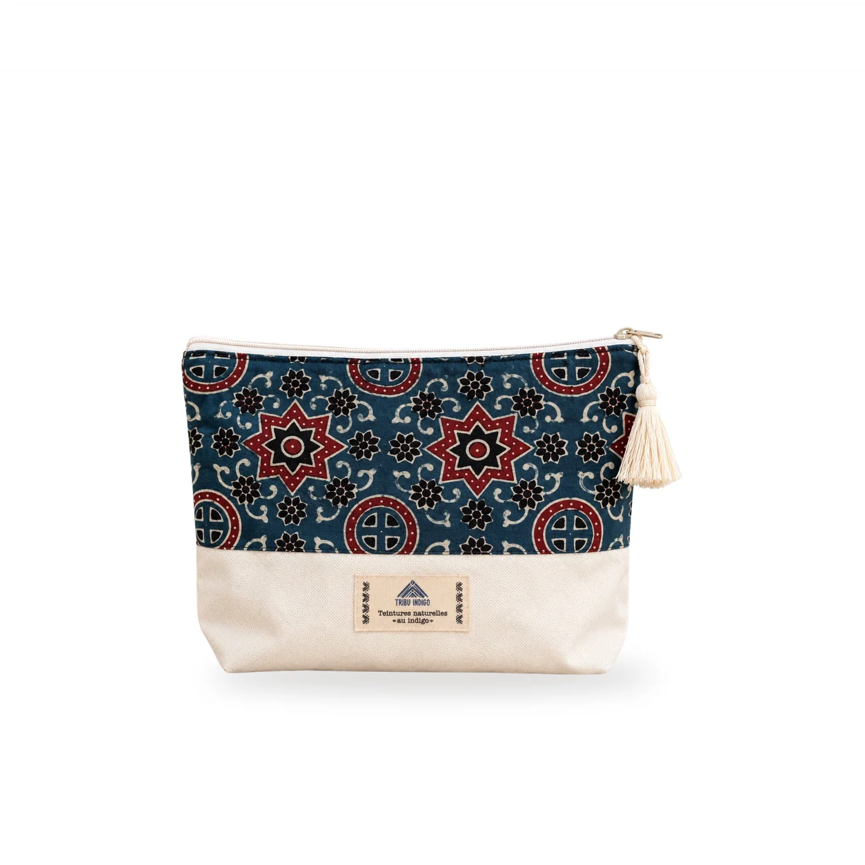 Pochette en tissu bleu et rouge motif étoiles moyenne