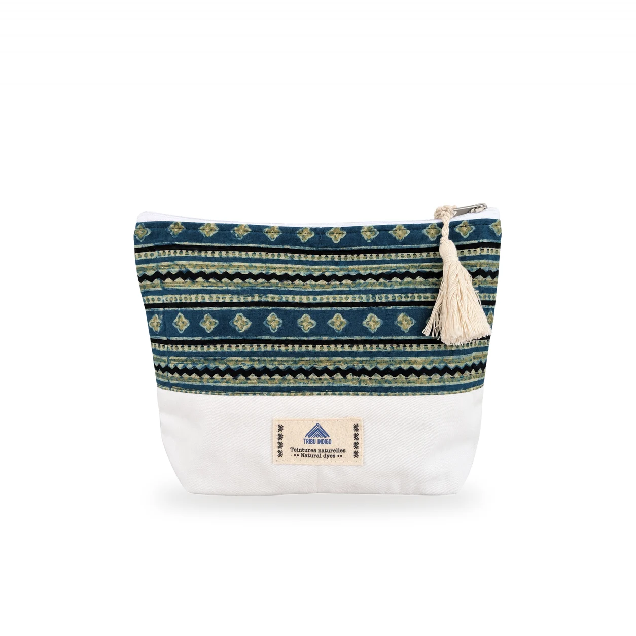 Pochette en tissu bleu et vert motif frises moyenne