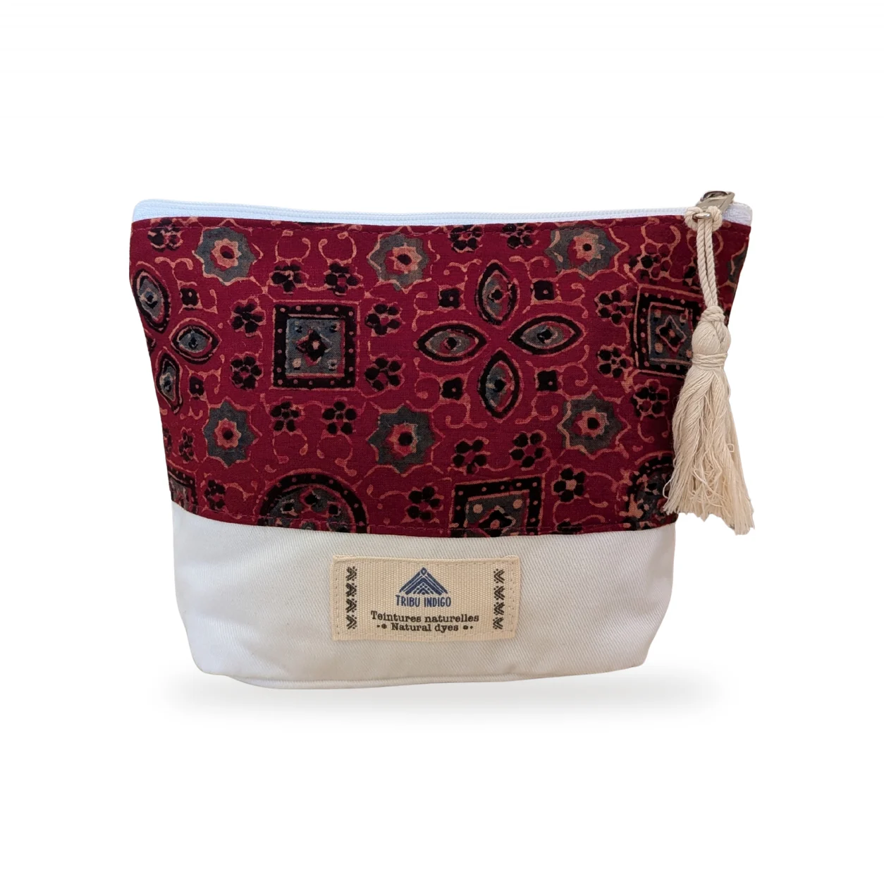 Pochette en tissu bordeaux motif carreaux grande