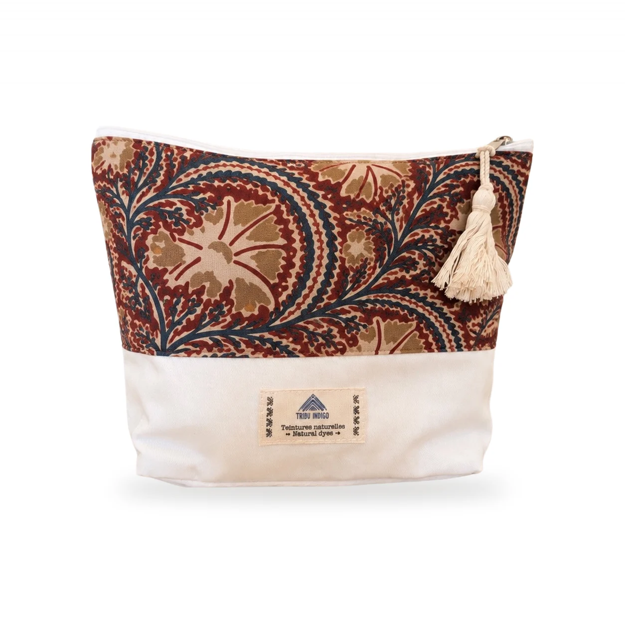 Pochette en tissu marron et bleu motif arabesques grande