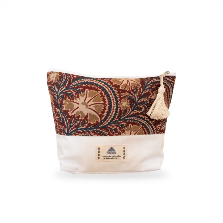 Pochette en tissu marron et bleu motif arabesques moyenne