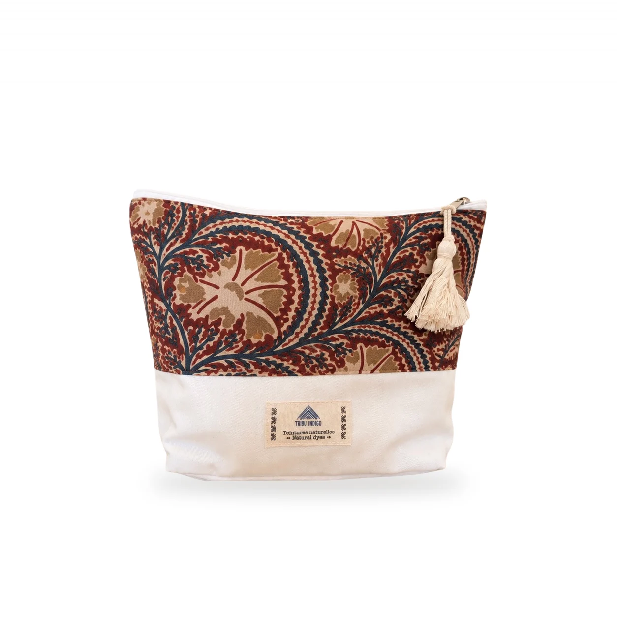 Pochette en tissu marron et bleu motif arabesques moyenne
