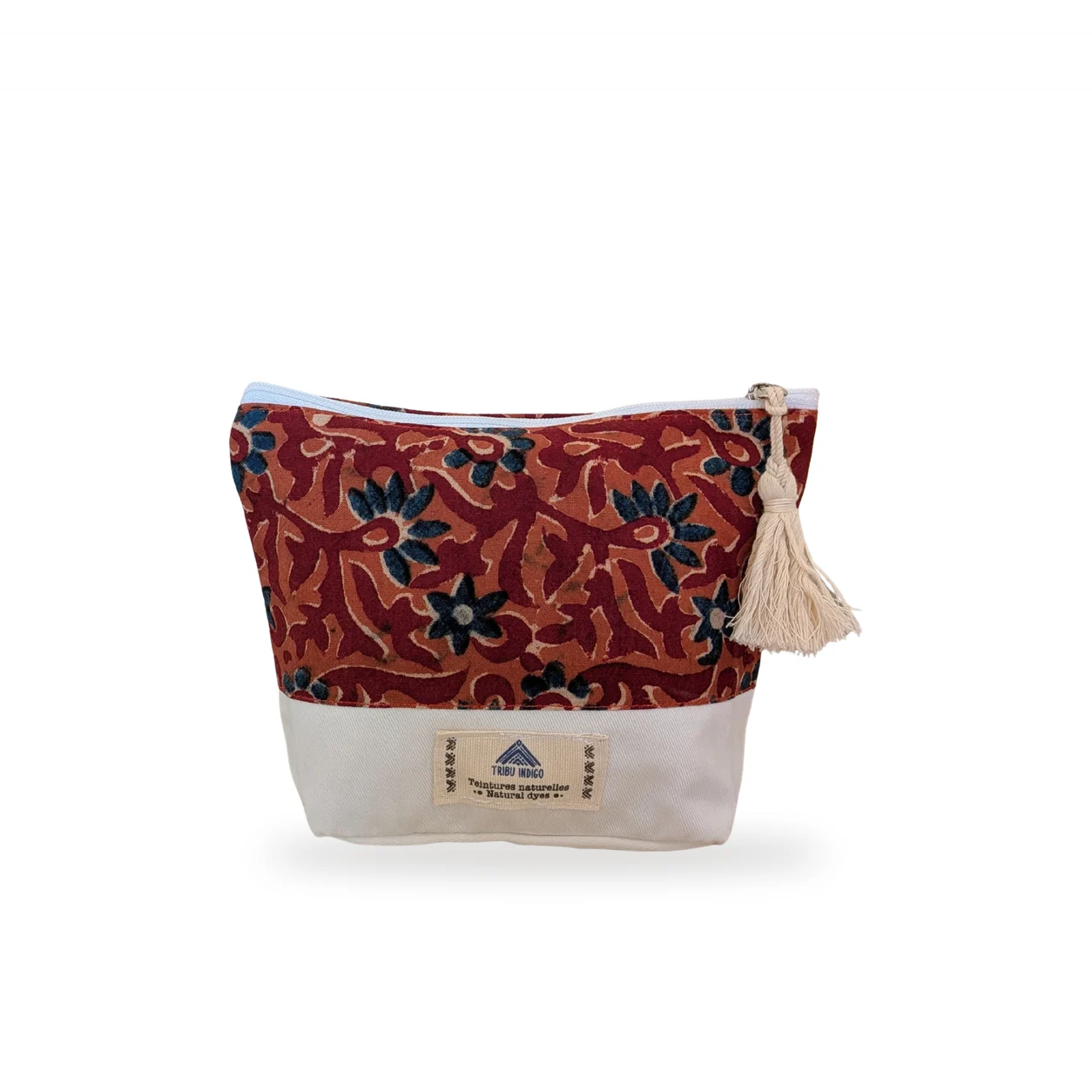 Pochette en tissu rouge et bleu motif fleurs moyenne