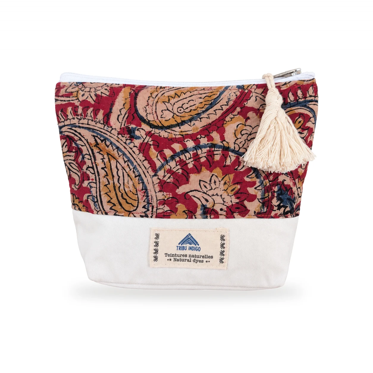 Pochette en tissu rouge et ocre motif cachemire grande