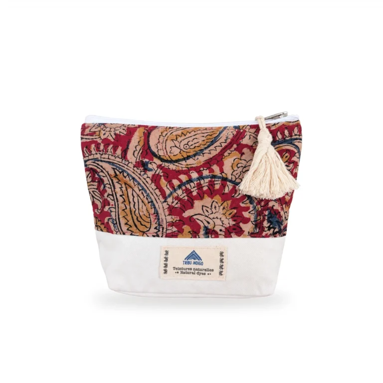 Pochette en tissu rouge et ocre motif cachemire moyenne