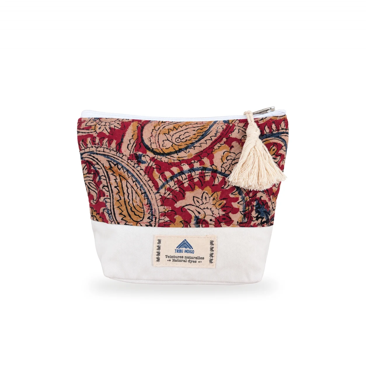 Pochette en tissu rouge et ocre motif cachemire moyenne
