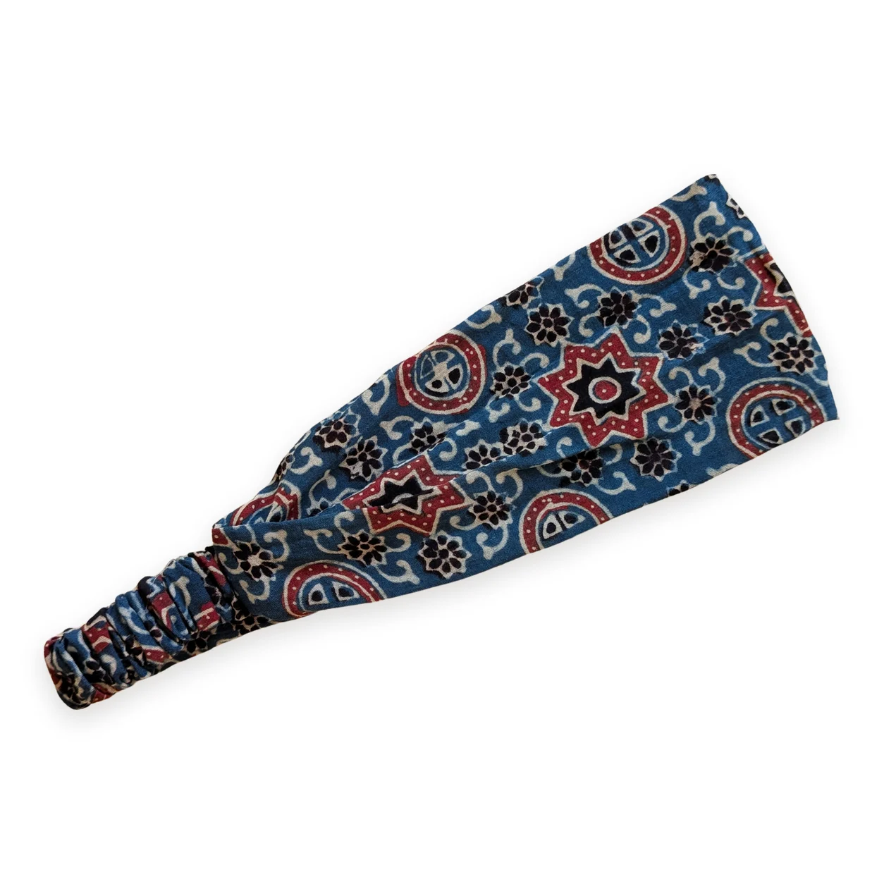 Bandeau cheveux en tissu bleu et rouge motif étoiles