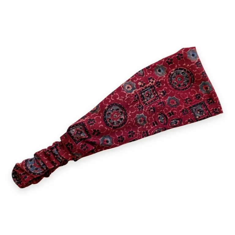 Bandeau cheveux en tissu bordeaux motif carreaux