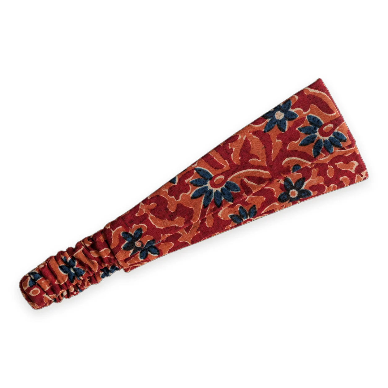 Bandeau cheveux en tissu rouge et bleu motif fleurs