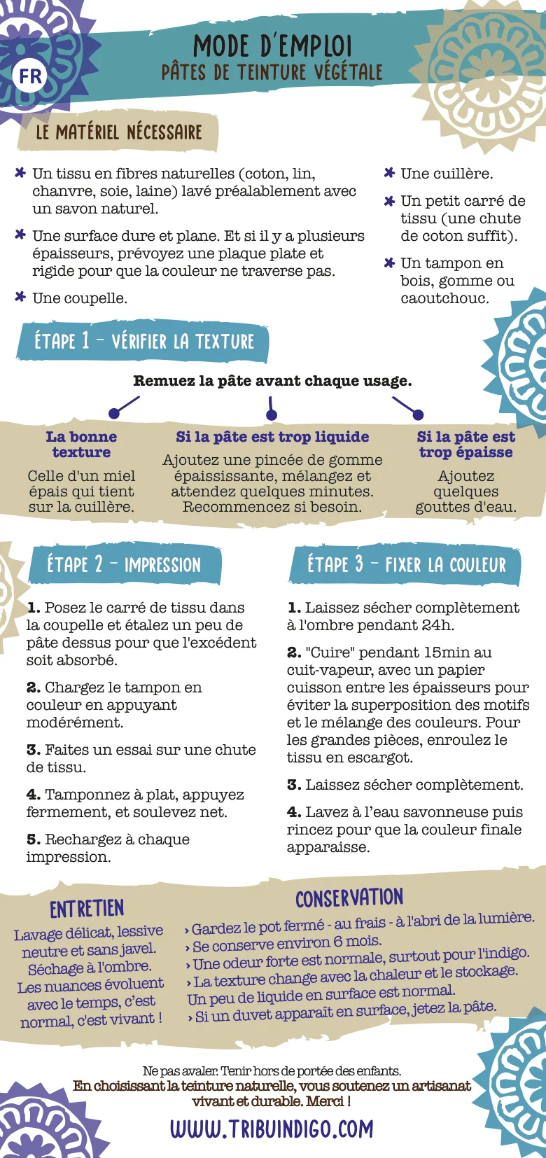 Mode d'emploi des pâtes de teinture végétale, encre naturelle textile