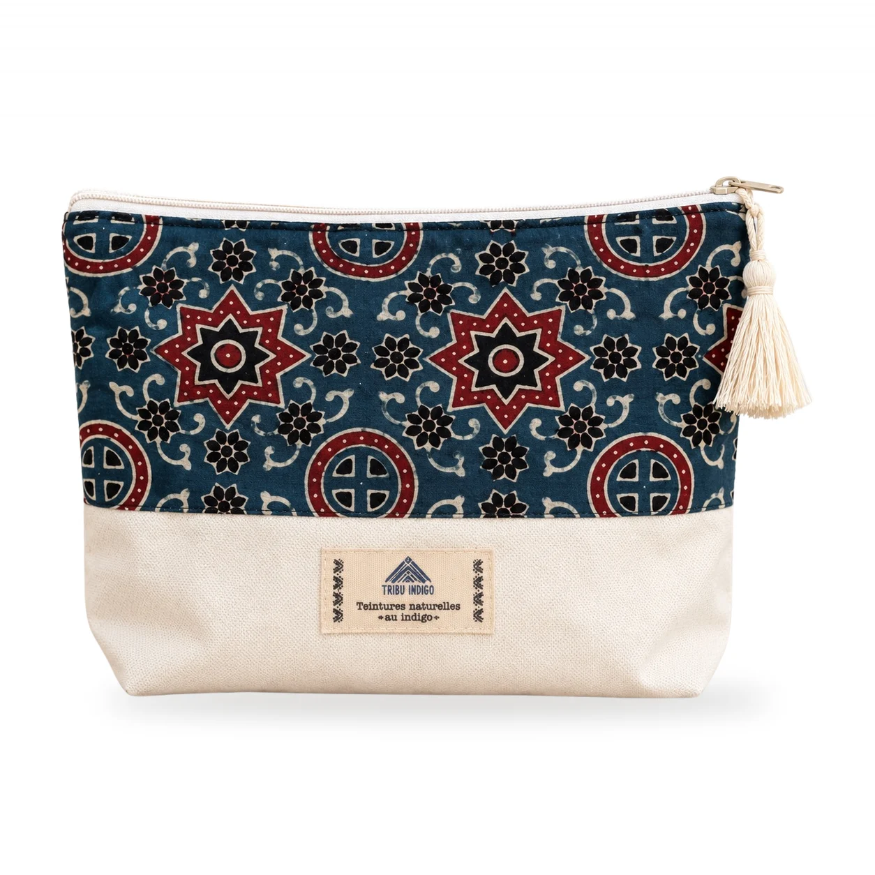 Pochette en tissu bleu et rouge motif étoiles grande