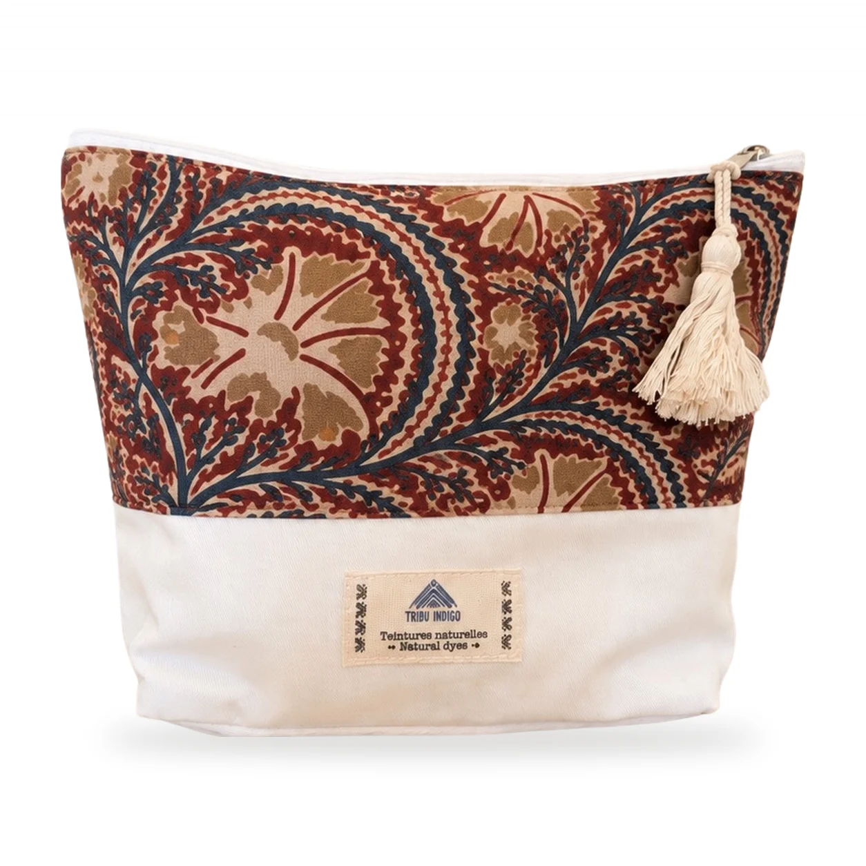 Pochette en tissu marron et bleu motif arabesques grande