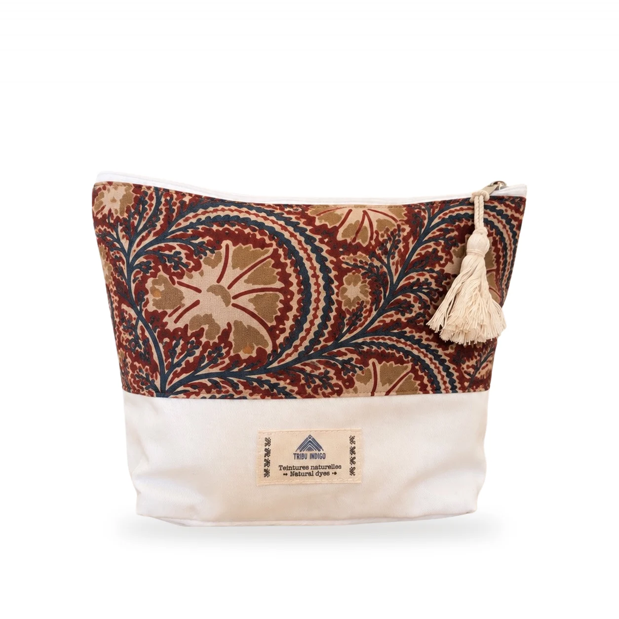 Pochette en tissu marron et bleu motif arabesques moyenne