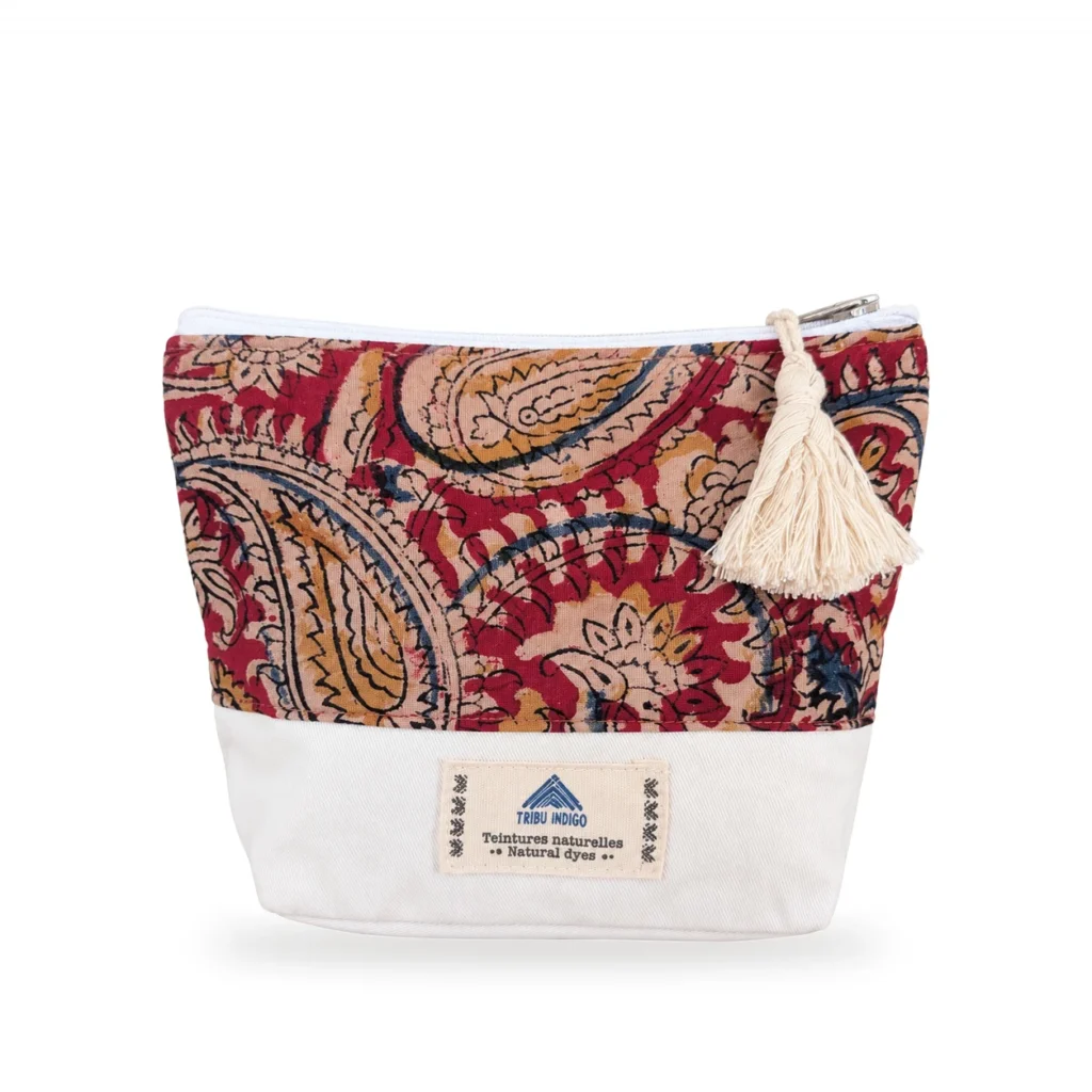 Pochette en tissu rouge et ocre motif cachemire moyenne
