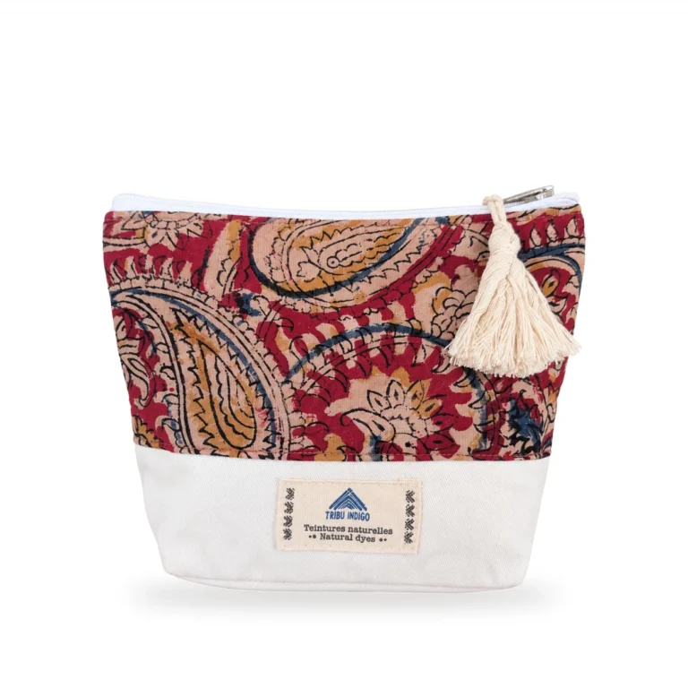 Pochette en tissu rouge et ocre motif cachemire